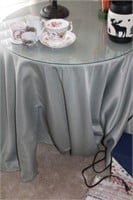 ROUND ACCENT TABLE W/GLASS  WITH TABLE SKIRT