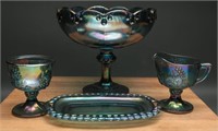 Electric Blue Indiana Carnival Glass Bowl + (4)