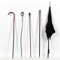 Collection of 5 Walking Sticks / Umbrella