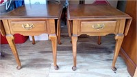 2 Side Tables with Fold Down Sides and Drawer