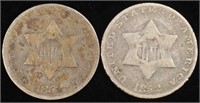 (2) 1852 3-CENT SILVER VG