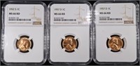 1952-S, (2) 1957-D LINCOLN CENTS NGC MS66 RD