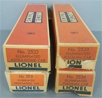 4 Lionel pullman cars with boxes - 2534, 2531,