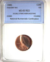 (1999) Error Cent NNC MS65 RD From Mint Bag