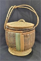 Boho Style Hand Woven Basket w/Lid&Handles