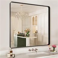 Black Metal Framed Bathroom Mirror for Wall