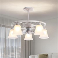 Ceiling Fan w Lights  Remote25in Glass FarmhouseWh