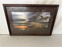 TERRY REDLIN SILENT SUNSET PRINT FARM GEESE IN