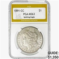 1891-CC Morgan Silver Dollar PGA MS63 Spitting