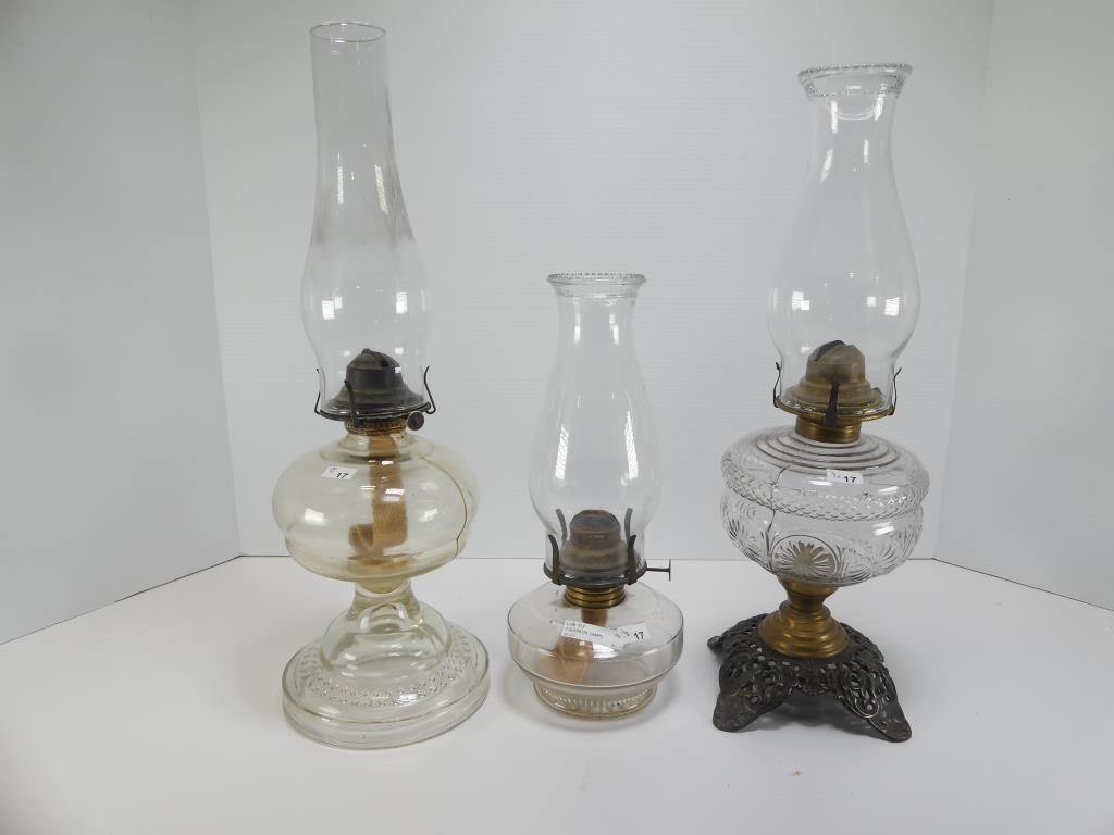 3 GLASS OIL LAMPS