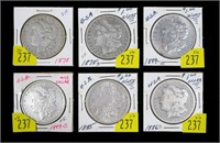 6- Morgan dollars: 1878, 1878-S, 1884-O,