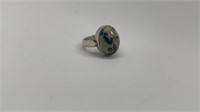 .925 Silver Round Agate Ring