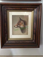 Victorian framed lithographed fox print, mated