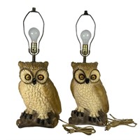 Pair Vintage Ceramic Owl lamps