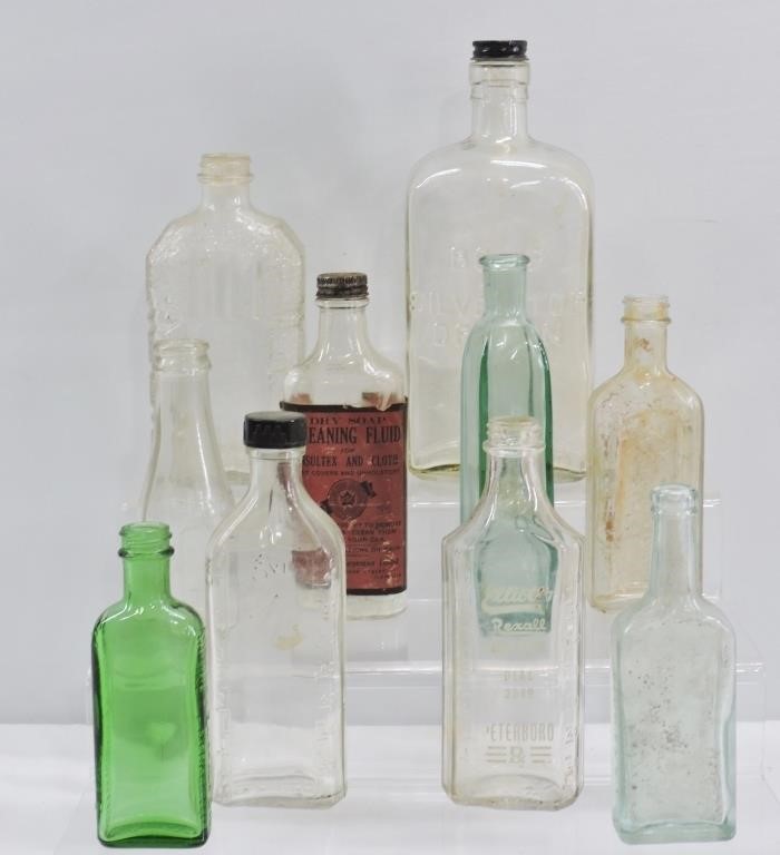10 Pc Vintage Assorted Large Apothecary Bottles
