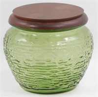 * Vintage Green Glass Humidor w/ Wood Lid: