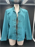 Vintage Women's Teal embroidered scalloped Blazer