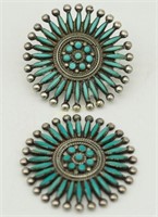 Vtg Indian Stering Turquoise Sunburst Earrings