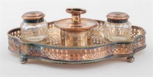 English Silver Plate Inkwell, 19th century