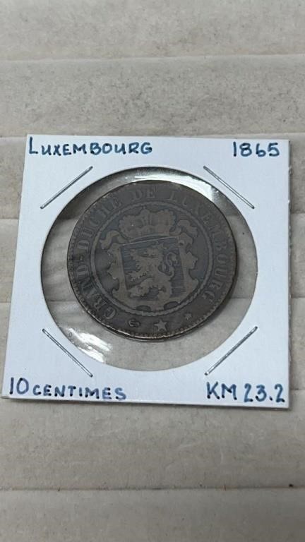 1865 Luxembourg 10 Centimes Coin