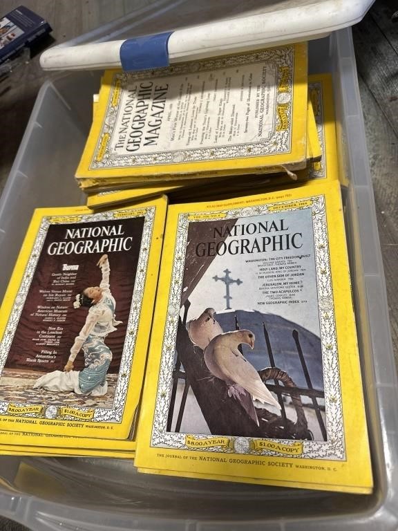 Tote of National Geographic Magazines.. dates