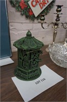 cast metal garden lantern with door, 9" tall