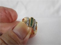 10k Gold Vintage Emerald & Diamond Ring