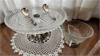 Silver plate 11 in pedestal cake plate and bowl w/