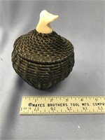 5" baleen basket with ivory base and ivory whale t