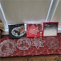 4 Glass Christmas Platters & 1 Penguin Trinket Box