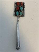Sterling & Turquoise & Coral Pendant Zuni 9.0gr TW