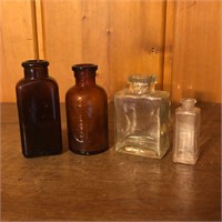 (4) Old Glass Bottles - 1 Lysol