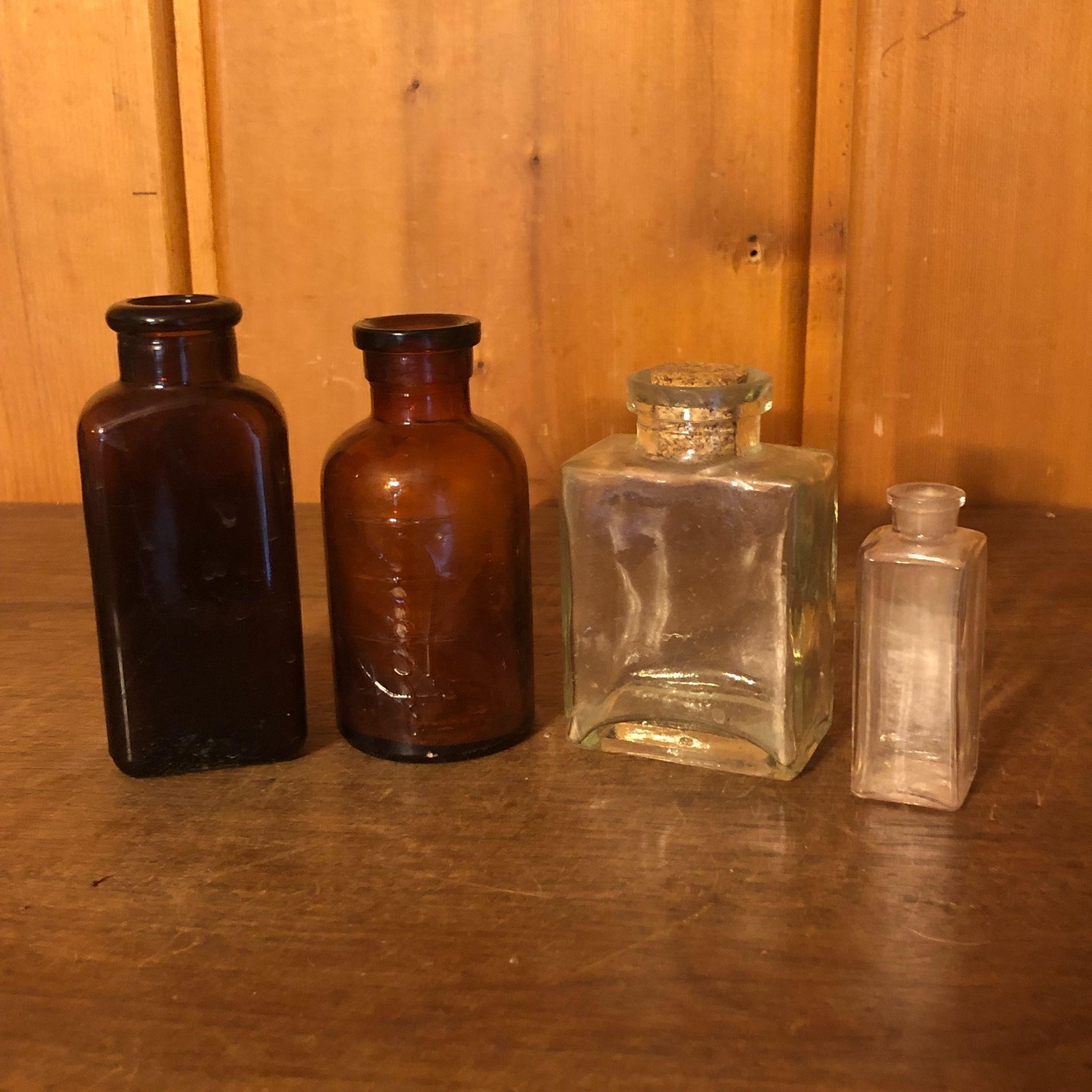 (4) Old Glass Bottles - 1 Lysol