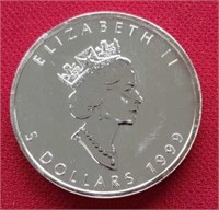 1999 $5 1 oz. Maple Leaf Silver Coin