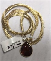 14K Gold Ammolite Pendant w/ Fancy Cord