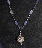 Sterling Silver Necklace w/ Blue Stone Beads