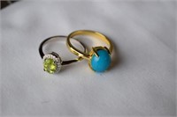 Two Sterling Silver Rings - Citrine, and Apatite