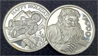 (2) 1 Troy Oz. Silver Rounds "Happy Holidays"