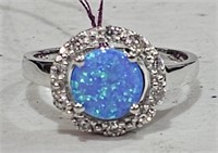 Sterling Silver Ring w/ Blue & Clear Stones sz 8.2