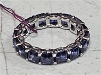 Sterling Silver Ring w/ Blue Stones sz 7.5  Italy