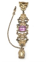 Victorian Watch Fob Chain GF Pink Gemstone