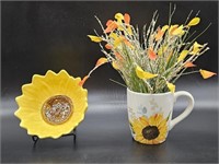 2-Robert Stanley Sunflower Bowl & Mug w Faux