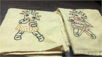 (2) Black Americana Hand Embroidered  Dish Rags