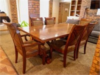 Trestle Table w/6 Chairs; 2-Leaves;