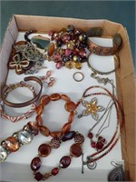Copper, pink, brown costume jewelry lot