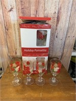 8pc Holiday Poinsettia Stemmed Drinking Glasses