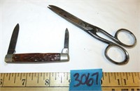 Vintage Pocket Knife & Scissors - Signed but can't