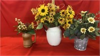 3 NICE FLORAL ARRANGEMENTS WITH CONTAINERS ,