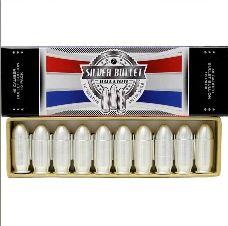 Silvertowne (10) .999 Fine Silver .45cal Bullets