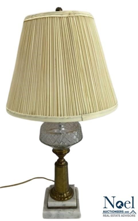 VTG Table Lamp w/ Marble Brass & Glass Design